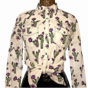 Cowgirl Hardware Floral Cactus Print Button Down Western Shirt